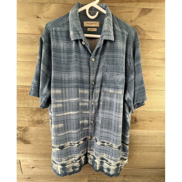 Tommy Bahama Mens Shirt Short Sleeve Button Up Original Fit Silk Blue Size Large - Picture 1 of 10
